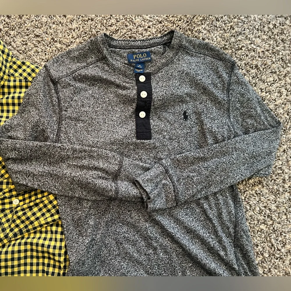 Ralph Lauren Boys' Yellow and Black Gingham Button-Down and gray Henley shirt